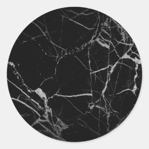 Black and Silver Vein Marble Classic Round Sticker