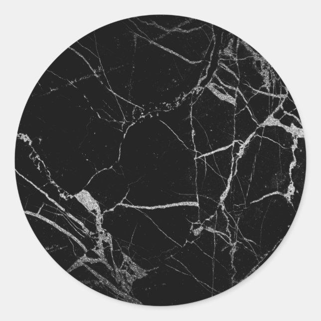 Black and Silver Vein Marble Classic Round Sticker (Front)