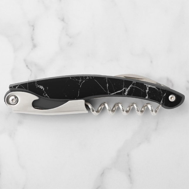 Black and Silver Vein Marble Corkscrew (Front)