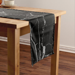 Black and Silver Vein Marble Long Table Runner