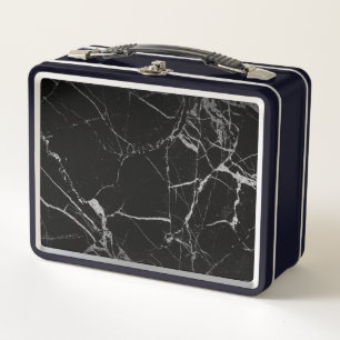 Black and Silver Vein Marble Metal Lunch Box