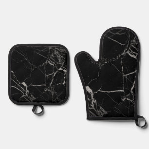 Black and Silver Vein Marble Oven Mitt & Pot Holder Set