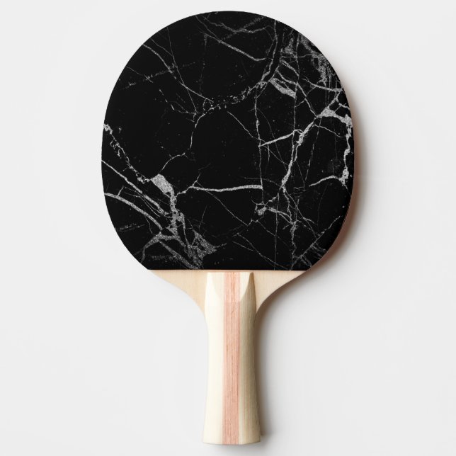 Black and Silver Vein Marble Ping Pong Paddle (Front)