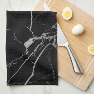 Black and Silver Vein Marble Tea Towel