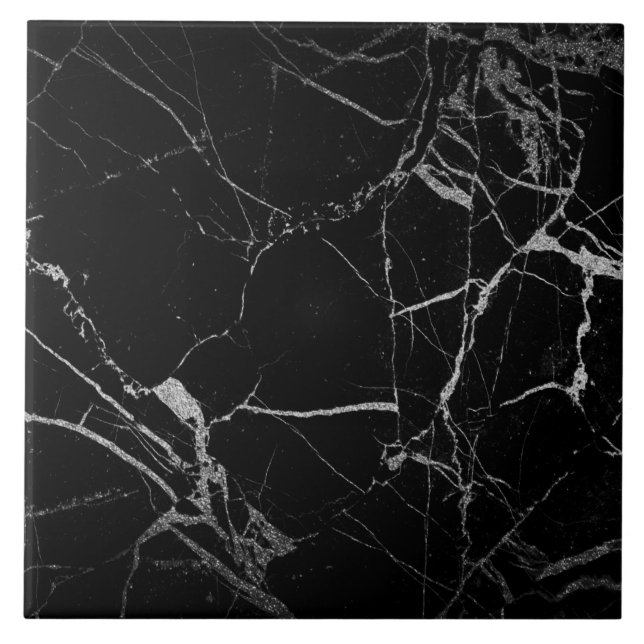 Black and Silver Vein Marble Tile (Front)