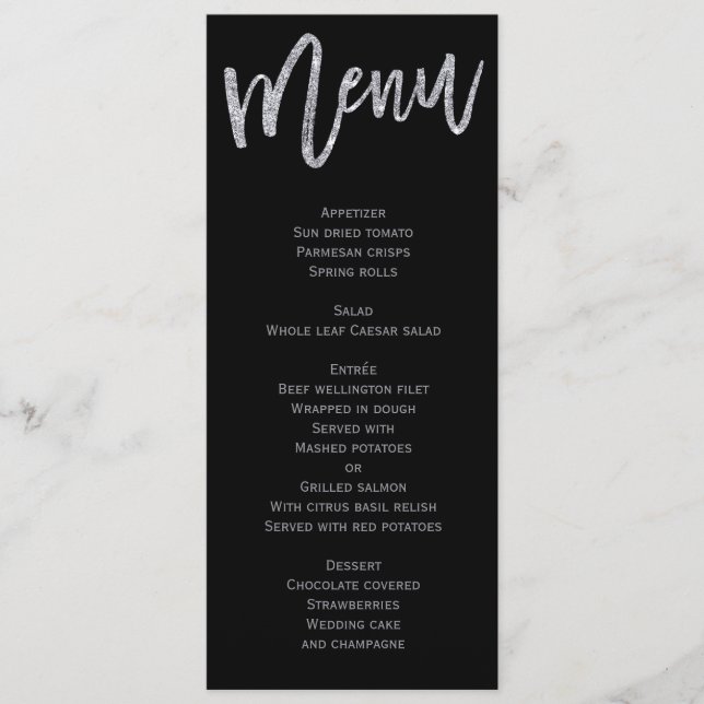 Black And Silver Wedding Menu Personalised (Front)