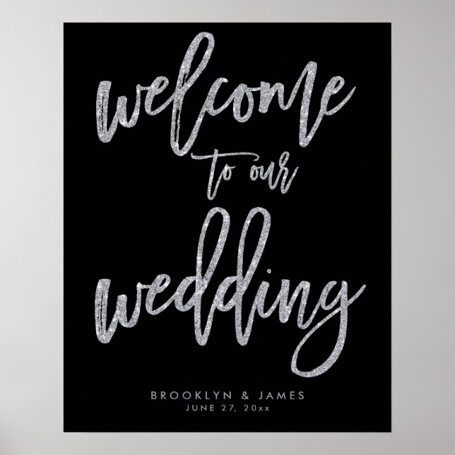 Black And Silver Welcome To Our Wedding Sign (Front)
