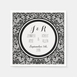 Black and Silvery Grey Damask Wedding Napkin