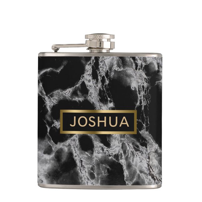 Black And Smoke Grey Marble Stone Hip Flask (Front)