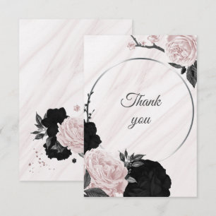 black and soft pink botanical marble thank you card