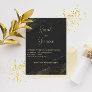Black and Sparkly Gold Wedding Invitation