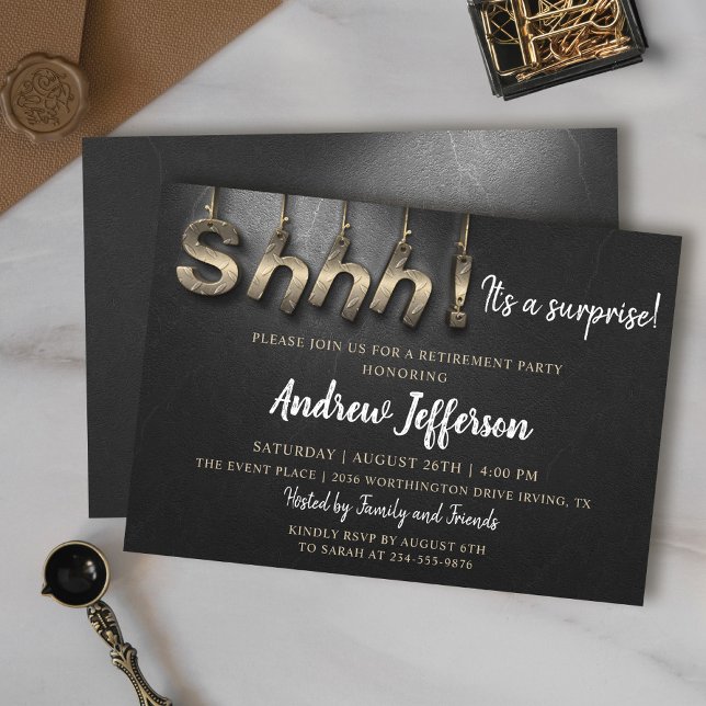 Black and Steel Surprise Retirement Party Invite (Creator Uploaded)