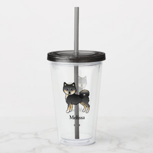 Black And Tan Alaskan Malamute Cartoon Dog & Name Acrylic Tumbler