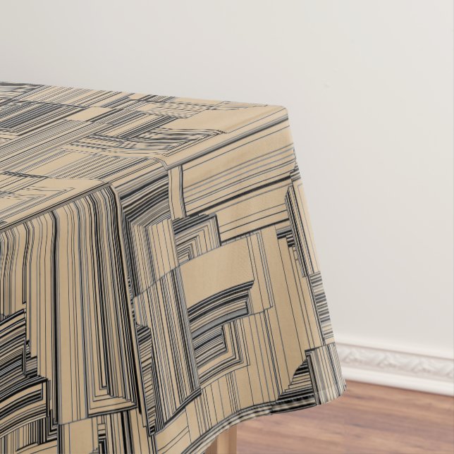 Black and Tan Art Deco Design Tablecloth (In Situ)