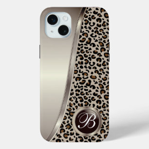 Black and Tan Brown Leopard Print   Monogram iPhone 15 Mini Case