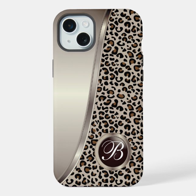 Black and Tan Brown Leopard Print | Monogram iPhone Case (Back)