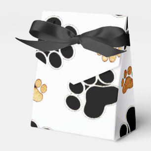 Black and tan canine dog paw print white favour box