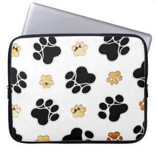 Black and tan canine dog paw print white laptop sleeve