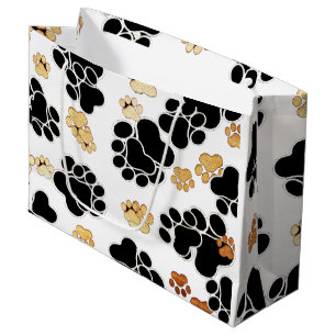 Black and tan canine dog paw print white large gift bag