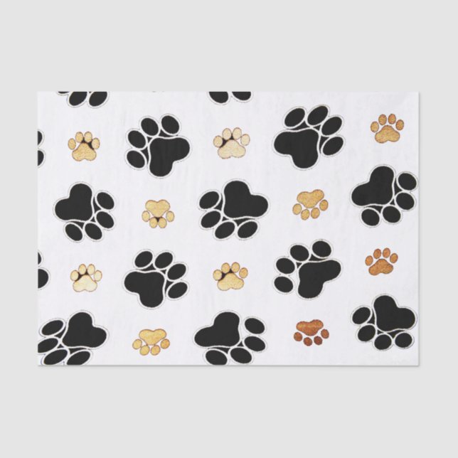 Black and tan canine dog paw print white tissue paper (Front)