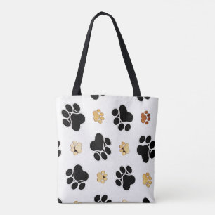 Black and tan canine dog paw print white tote bag