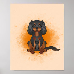 Black And Tan Cavalier King Charles On Orange Poster