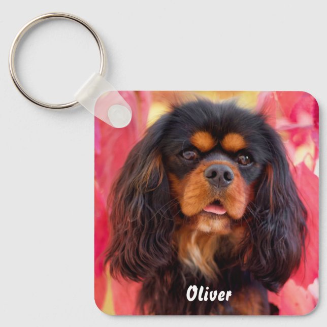 Black and Tan Cavalier King Charles Spaniel Dog Key Ring (Front)