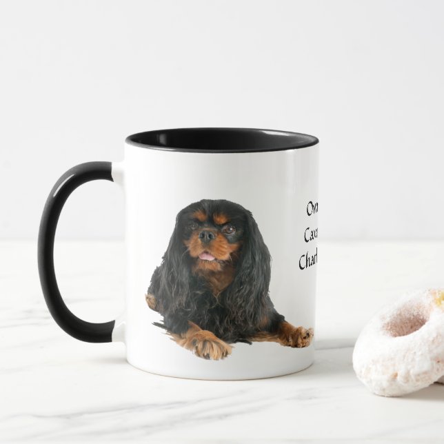 Black and Tan Cavalier King Charles Spaniel Dog Mug (With Donut)