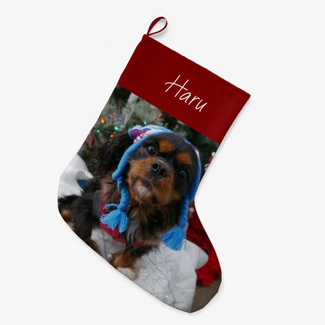 Black and Tan Cavalier King Charles Spaniel  Large Christmas Stocking (Front (Hanging))