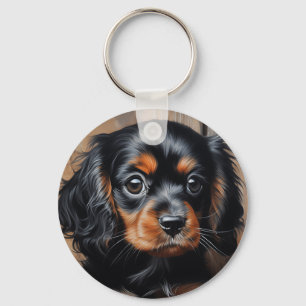 Black and tan Cavalier puppy Key Ring