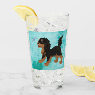 Black and Tan Cavalier Spaniel with a Dragonfly Glass