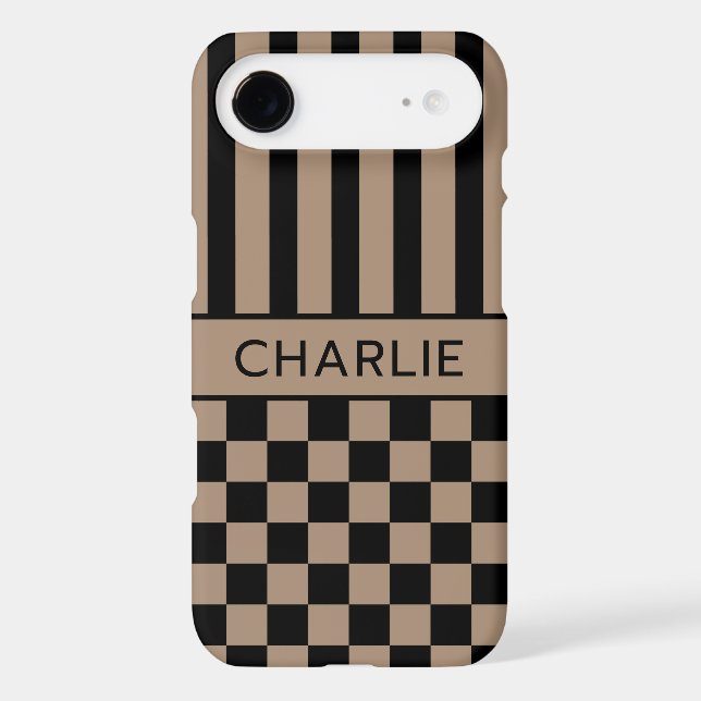 Black and Tan Chequered Striped Personalised (Back)