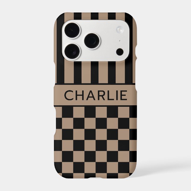 Black and Tan Chequered Striped Personalised (Back)