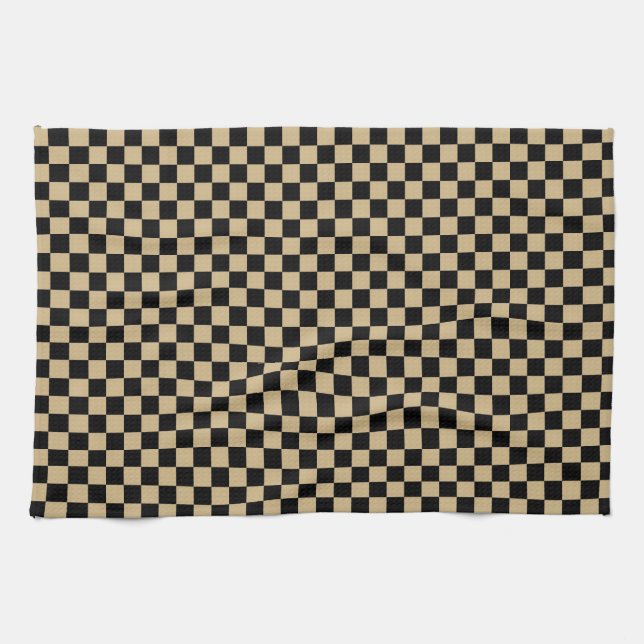 Black and Tan Chequered Tea Towel (Horizontal)