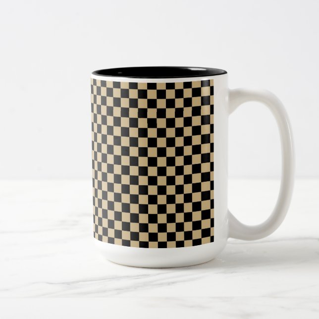 Black and Tan Chequered Two-Tone Coffee Mug (Right)