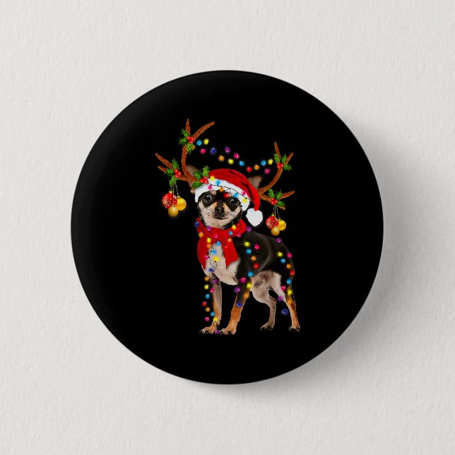 Black And Tan Chihuahua Gorgeous Reindeer Christma 6 Cm Round Badge (Front)
