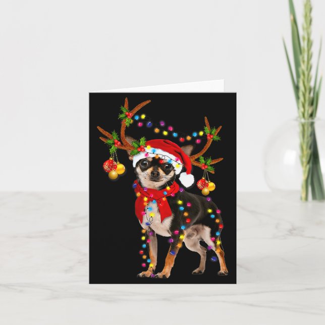 Black And Tan Chihuahua Gorgeous Reindeer Christma Card (Front)