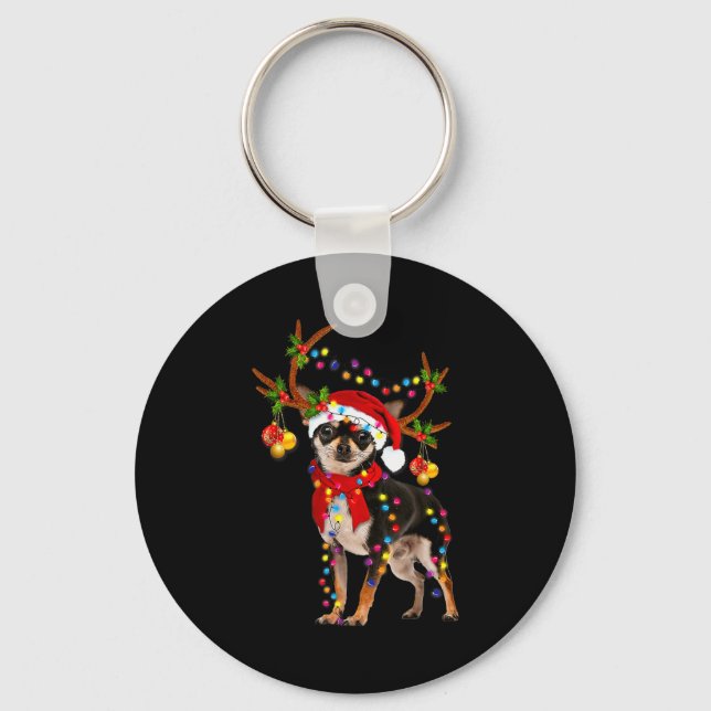 Black And Tan Chihuahua Gorgeous Reindeer Christma Key Ring (Front)