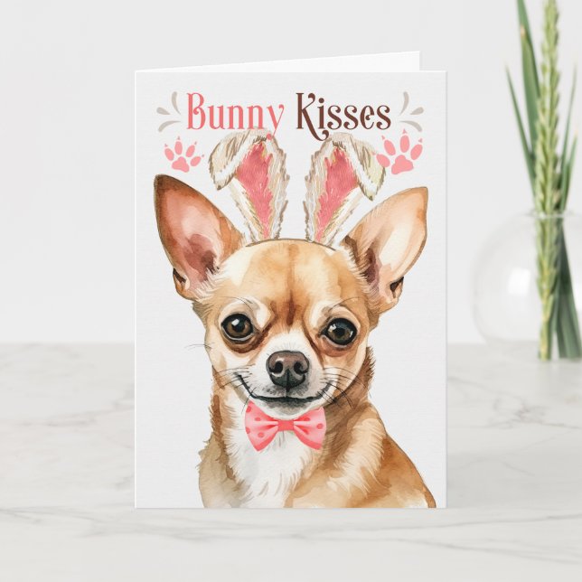 Black and Tan Chihuahua in Bunny Ears for Easter Holiday Card (Front)
