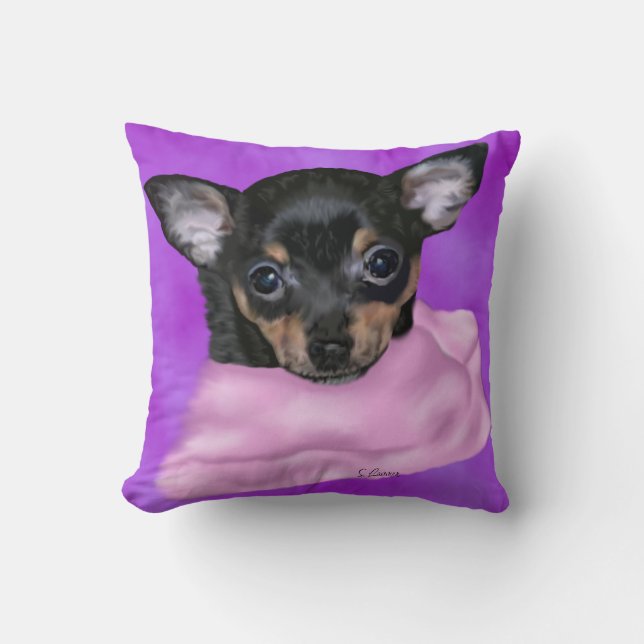 Black and Tan Chihuahua Puppy Cushion (Front)
