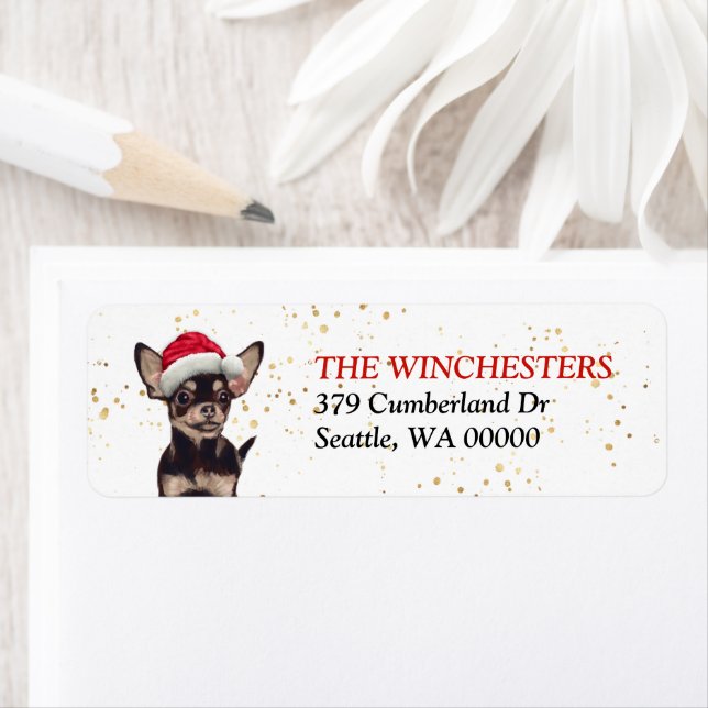 Black and Tan Chihuahua Santa Hat Address Label (Insitu)