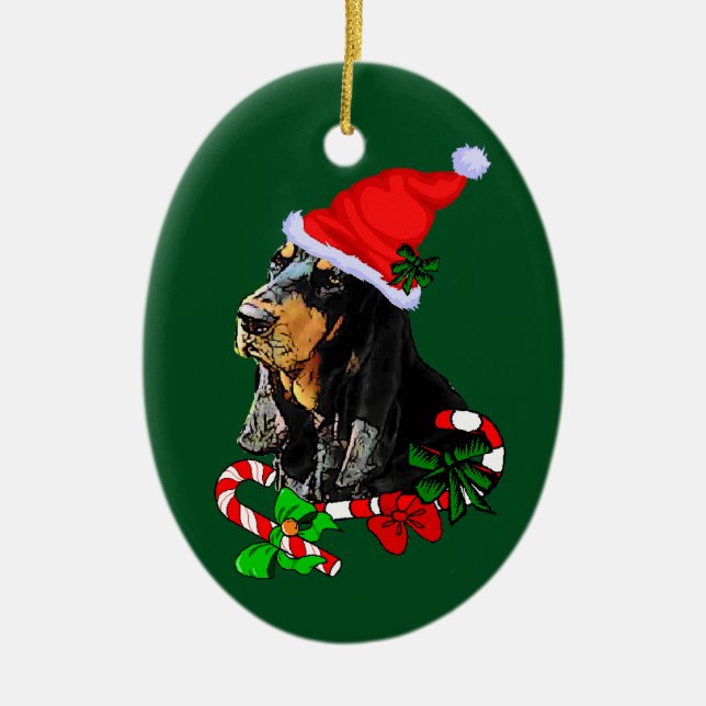 Black and Tan Coonhound Christmas Ceramic Tree Decoration (Front)
