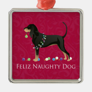 Black and Tan Coonhound Christmas Metal Tree Decoration