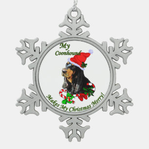 Black and Tan Coonhound Christmas Snowflake Pewter Christmas Ornament