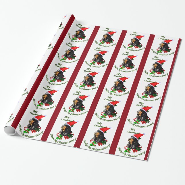 Black and Tan Coonhound Christmas Wrapping Paper (Unrolled)