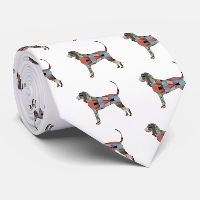 Black and Tan Coonhound Colourful Silhouette Tie (Rolled)