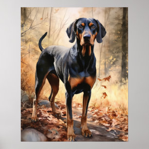Black And Tan Coonhound Dog Art Print Poster