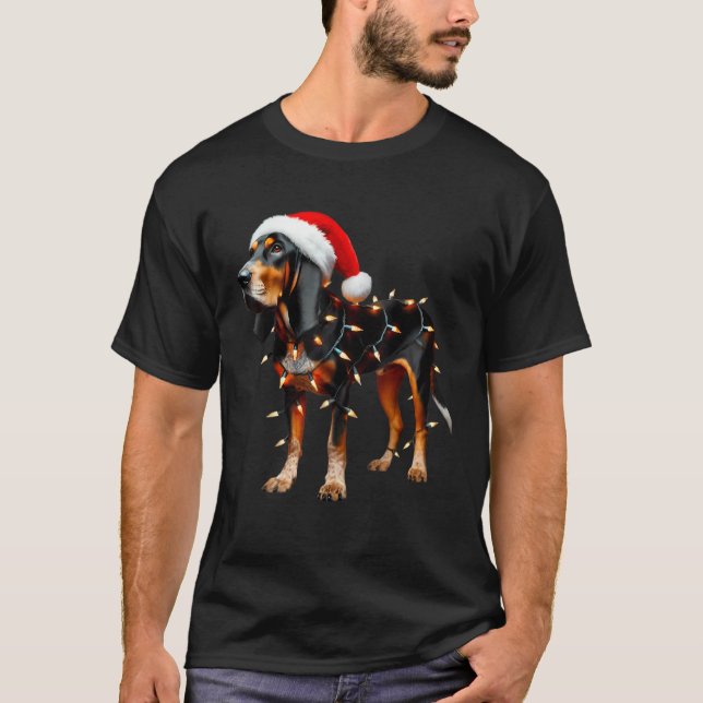 Black and Tan Coonhound Dog Santa Hat Christmas Li T-Shirt (Front)