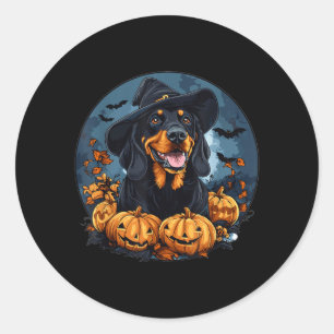 Black And Tan Coonhound Dog Whitch Hat Halloween Classic Round Sticker