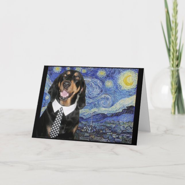 Black and Tan Coonhound in Starry Night, Parody, Card (Front)